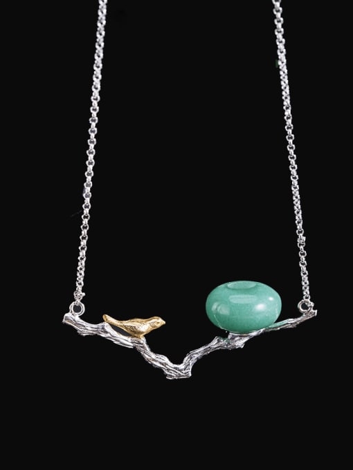 Tired Birds Home Necklace 925 Sterling Silver Jade Irregular Vintage Tired Birds Home Necklace