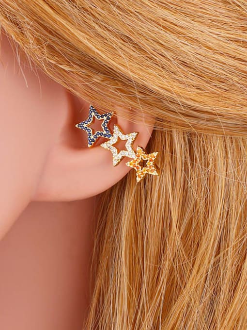 CC Brass Cubic Zirconia Hollow Star Bohemia Stud Earring 1