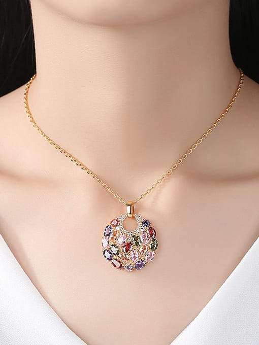 BLING SU Copper Cubic Zirconia Luxury Multi Color Round Pendant  Necklace 1