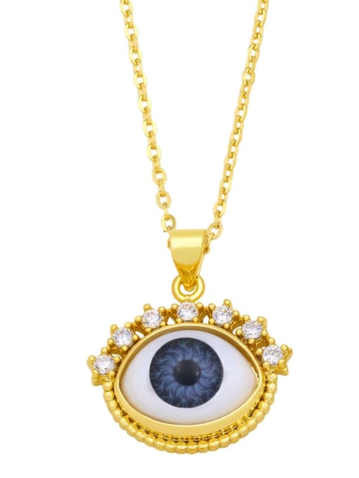 D (gray) Brass Rhinestone Enamel Evil Eye Vintage Necklace