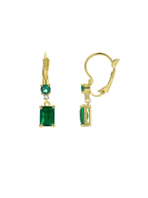 Gold green zircon earrings Brass Cubic Zirconia Geometric Minimalist Huggie Earring