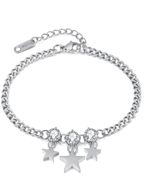 1333 steel bracelet steel color Stainless steel Rhinestone Pentagram Minimalist Link Bracelet