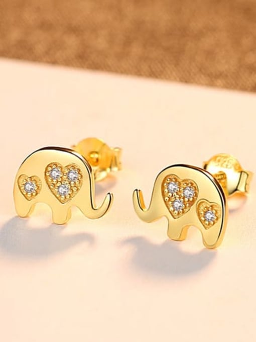 18K 16I09 925 Sterling Silver Rhinestone Elephant Cute Stud Earring