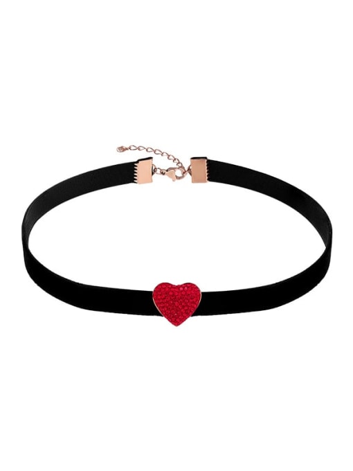 gules Alloy Cubic Zirconia Heart Trend Choker Necklace