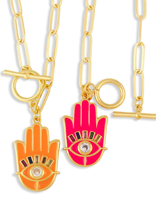 CC Brass Enamel Evil Eye Vintage palm Pendant Necklace 0