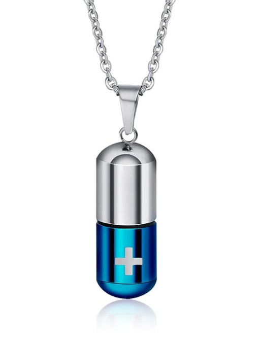 Steel Blue Pendant And 50cm Chain Titanium Steel Pill Perfume Bottle Pendant Pendant Necklace For Men