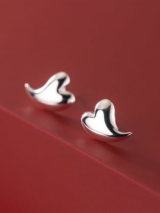 Rosh 925 Sterling Silver Smooth Heart Minimalist Stud Earring