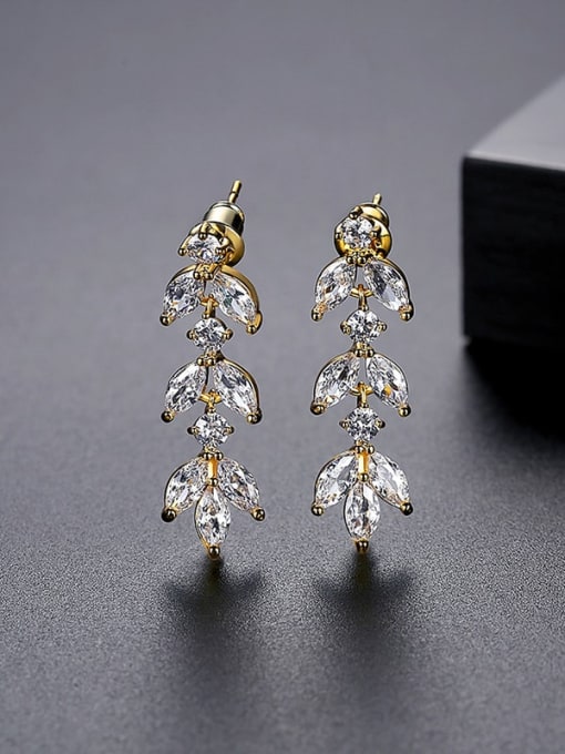 BXJ009 18K Brass Cubic Zirconia Leaf Luxury Cluster Earring