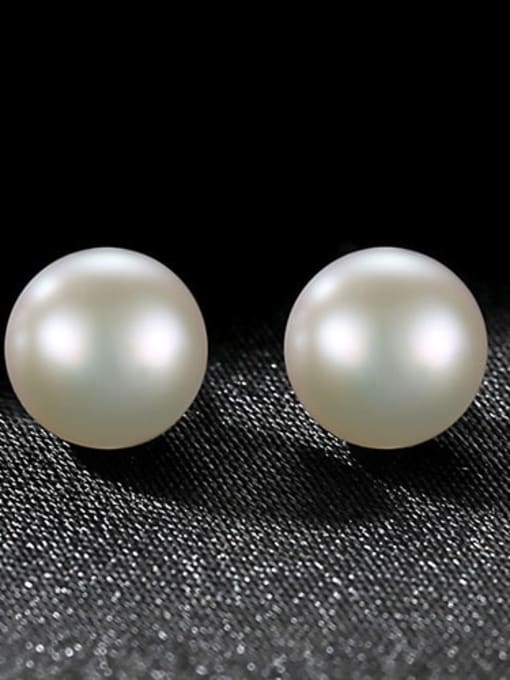 White 2f01 925 Sterling Silver Freshwater Pearl White Ball Minimalist Stud Earring