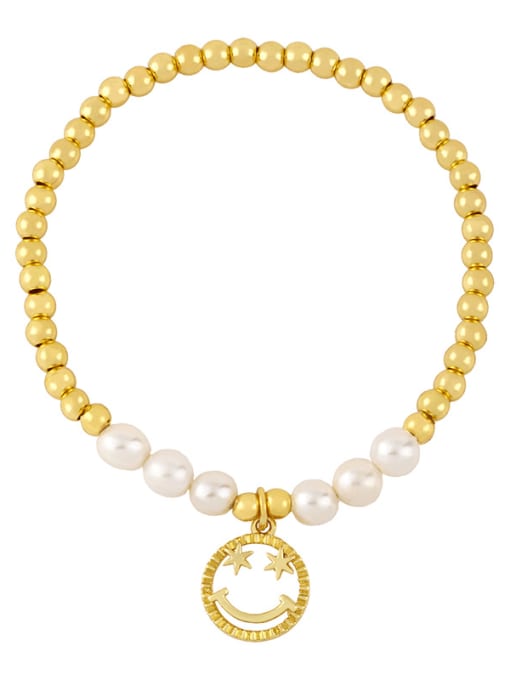 D Brass Imitation Pearl Smiley Vintage Beaded Bracelet