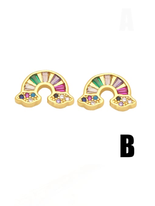 B Brass Cubic Zirconia Rainbow Cute Heart Stud Earring