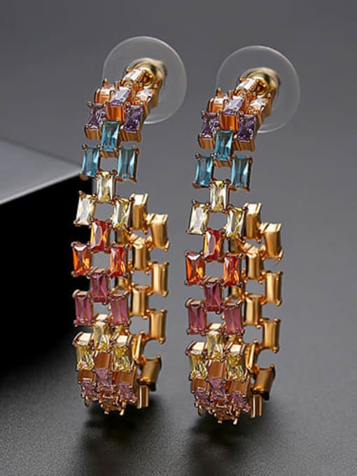 Color plating 18K t04i18 Copper Cubic Zirconia Multi Color Square Statement Drop Earring