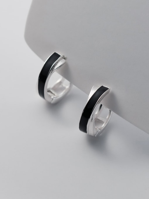 Rosh 925 Sterling Silver Enamel Geometric Minimalist Huggie Earring