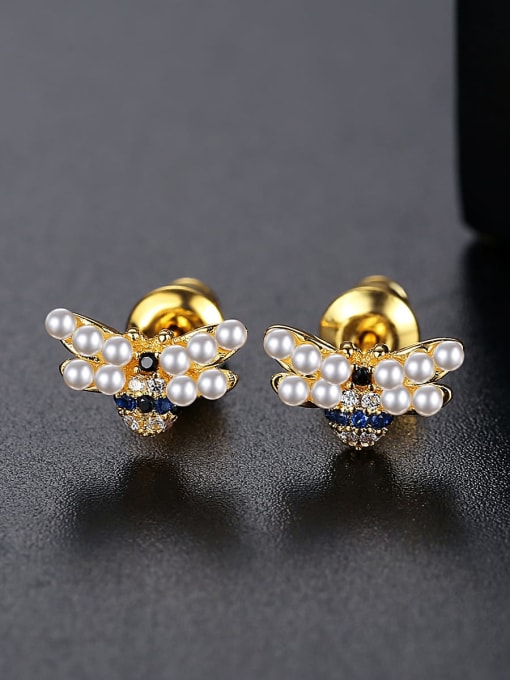 BLING SU Brass Imitation Pearl Butterfly Minimalist Stud Earring 2