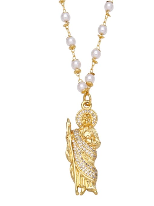 A Brass Cubic Zirconia Religious Vintage Virgin mary Pendant Necklace