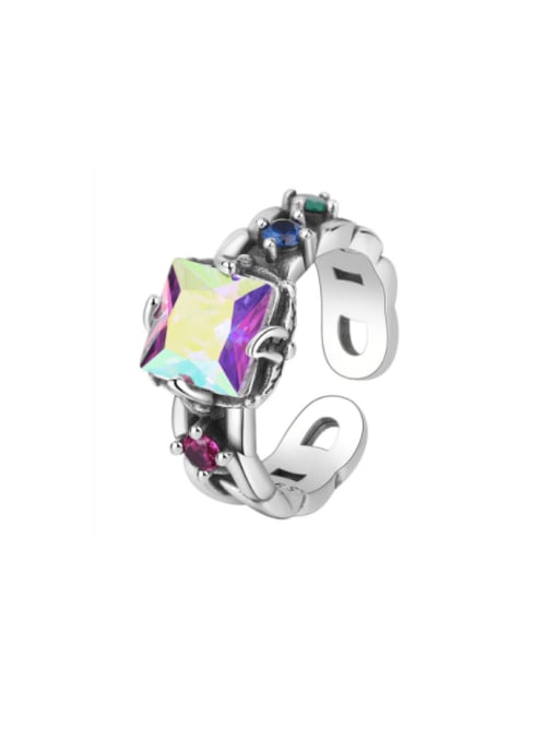 KDP1006 925 Sterling Silver Cubic Zirconia Geometric Vintage Band Ring