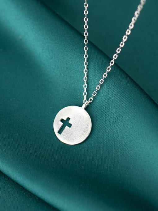 Rosh 925 sterling silver simple smooth round Cross Pendant Necklace 2