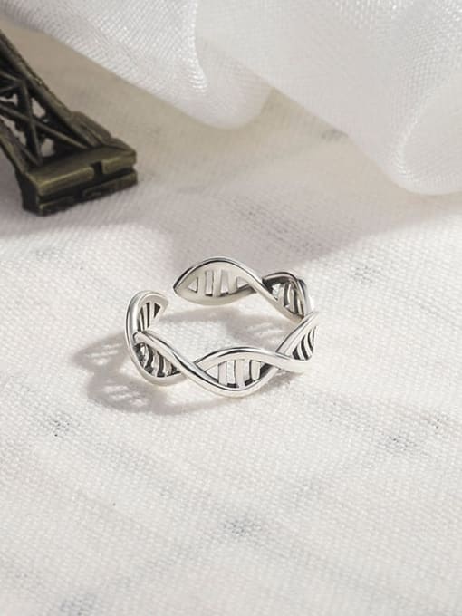 HAHN 925 Sterling Silver Geometric Vintage Double helix Midi Ring 2
