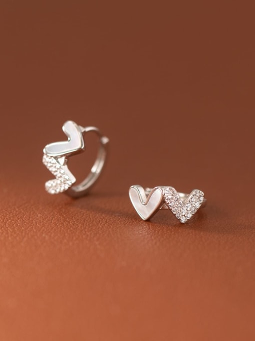 Rosh 925 Sterling Silver Cubic Zirconia Heart Minimalist Huggie Earring 0