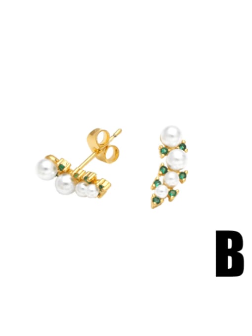 B Brass Cubic Zirconia Geometric Vintage Stud Earring