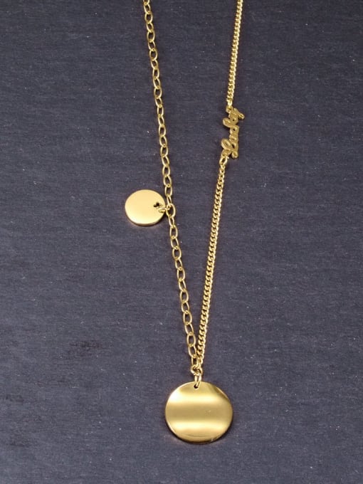 A TEEM Titanium  AB chain corrugated medal LOVE pendant necklace 0