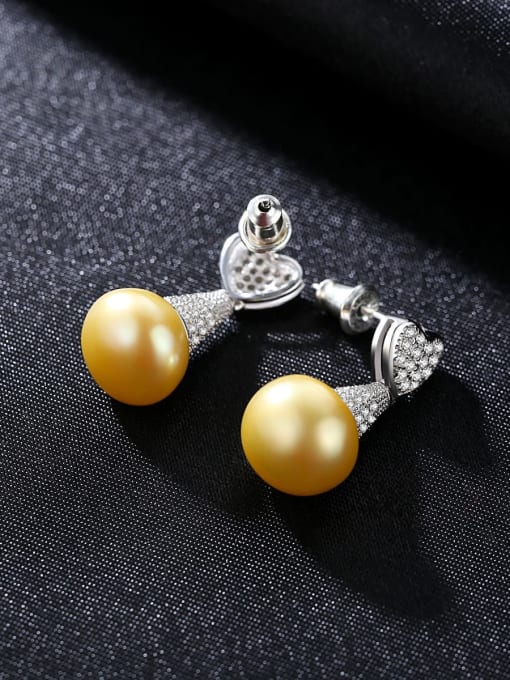 Platinum yellow bead 925 Sterling Silver Cubic Zirconia White Heart Luxury Drop Earring