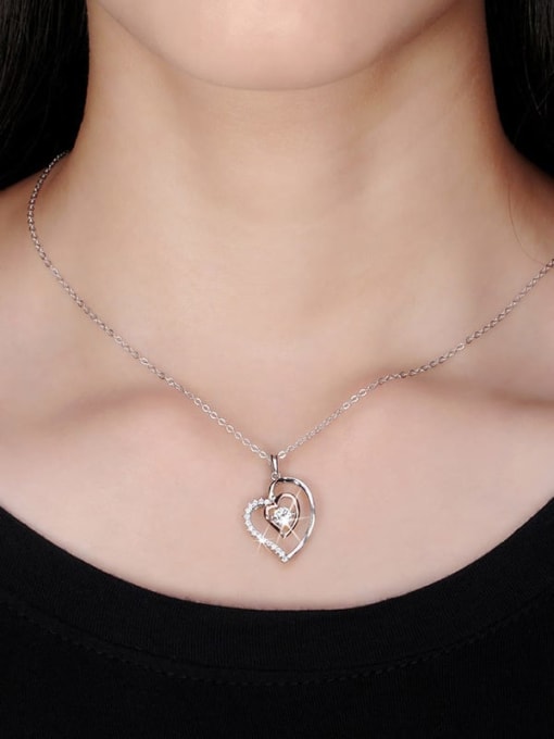 RINNTIN 925 Sterling Silver Cubic Zirconia Heart Minimalist Necklace 1