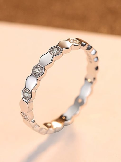 Platinum 13G11 925 Sterling Silver Rhinestone Geometric Minimalist Band Ring