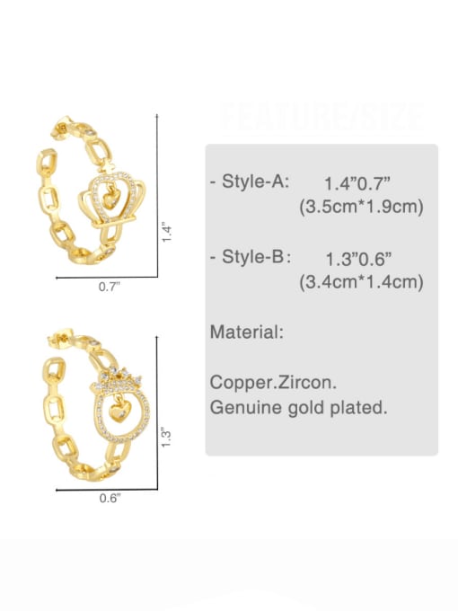 CC Brass Cubic Zirconia C Shape Crown Vintage Stud Earring 4