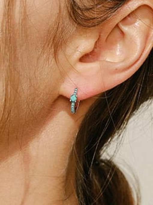 MODN 925 Sterling Silver Turquoise Geometric Minimalist Huggie Earring 1