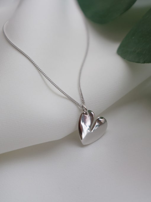 Boomer Cat 925 sterling silver simple smooth Heart Pendant Necklace 2