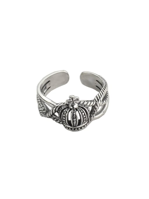 SHUI Vintage Sterling Silver With Platinum Plated Vintage Hollow Crown Free Size Rings 0