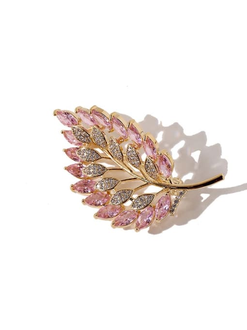 gold+pink Copper Cubic Zirconia White Leaf Dainty Brooches