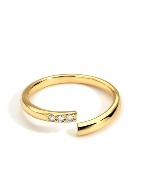 Gold Diamond Ring Brass Rhinestone Round Minimalist Band Ring