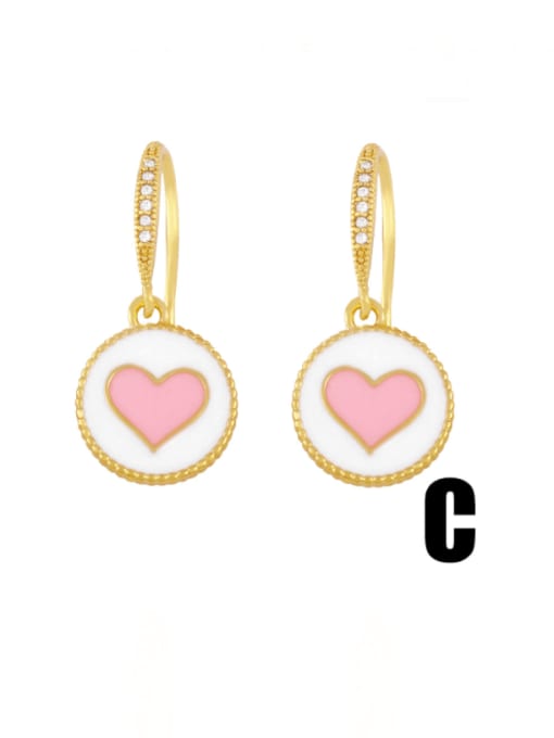 C (white heart) Brass Enamel Crown Vintage Huggie Earring