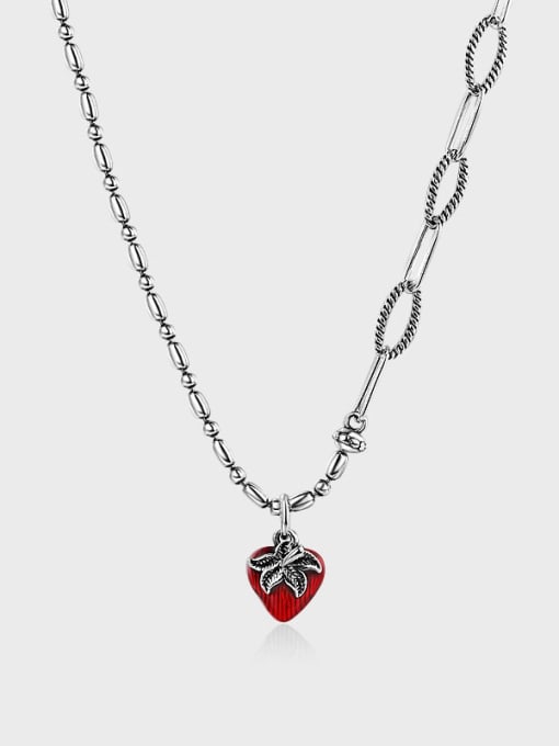 KDP-Silver 925 Sterling Silver Enamel Friut Vintage Asymmetrical Chain Heart Necklace 0