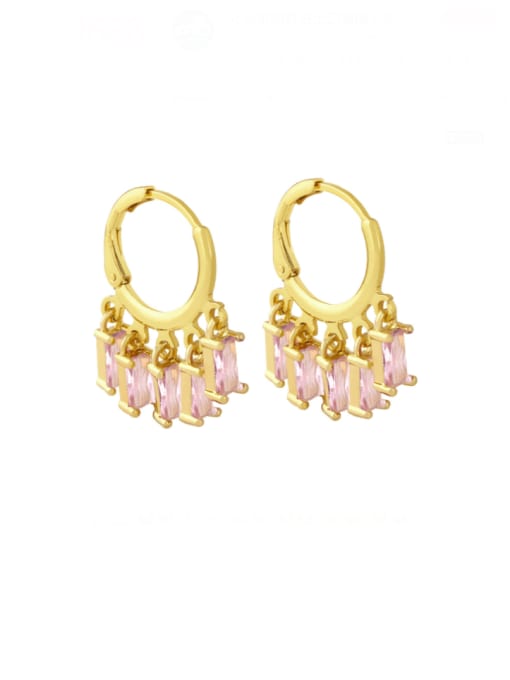 Pink Brass Cubic Zirconia Tassel Vintage Huggie Earring