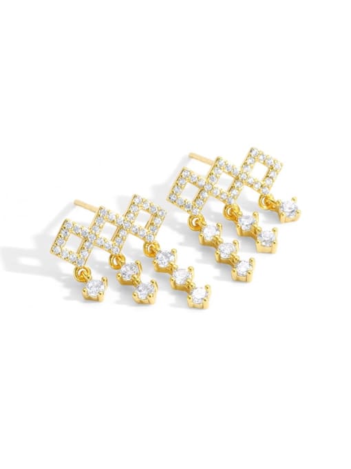 Golden geometric Tassel Earrings Brass Cubic Zirconia Geometric Vintage Drop Earring