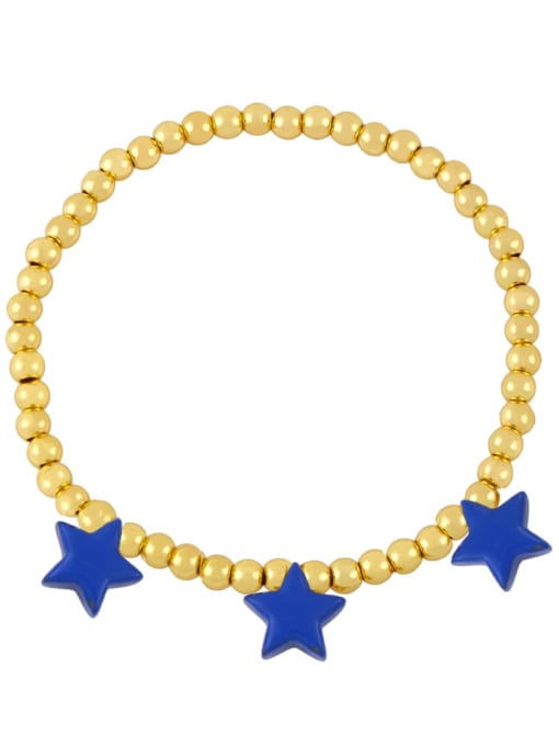 Dark blue Brass Enamel Star Vintage Beaded Bracelet
