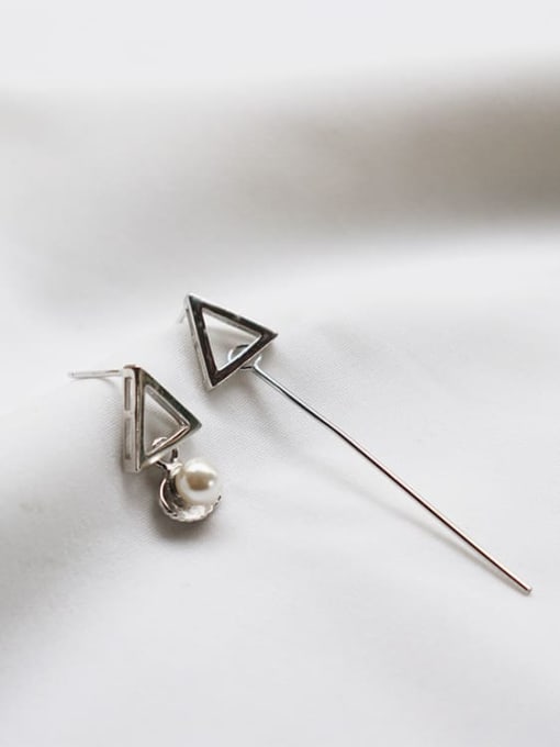 Boomer Cat 925 Sterling Silver  Vintage  Triangle Tassel Pearl  Threader Earring 0