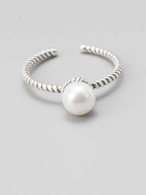 XBOX 925 Sterling Silver Imitation Pearl Round Minimalist Band Ring 0