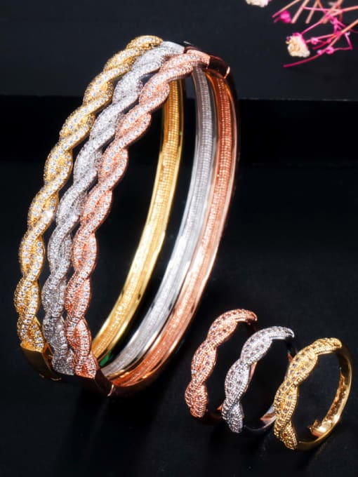 L.WIN Copper Cubic Zirconia Luxury Round  Ring and Bangle Set