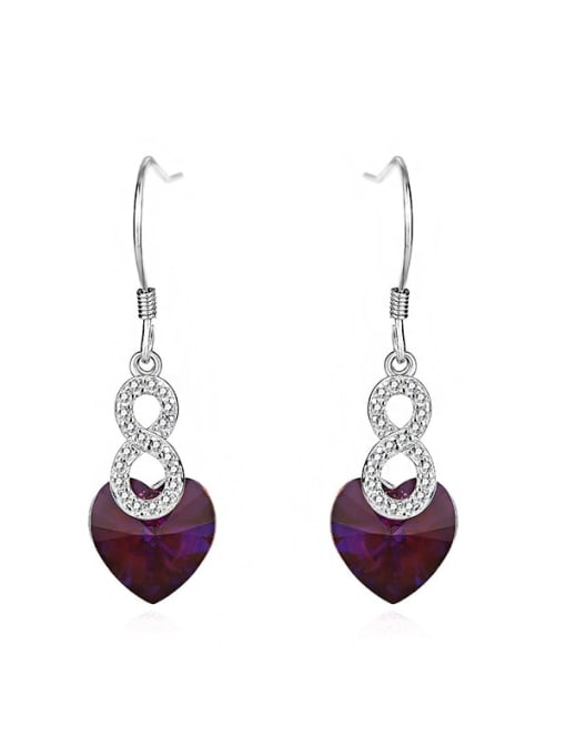 JYEH 010 (purple) 925 Sterling Silver Austrian Crystal Heart Classic Hook Earring