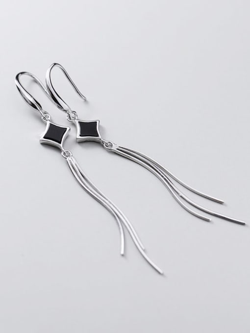 Rosh 925 Sterling Silver Black Enamel Tassel Trend Threader Earring 0