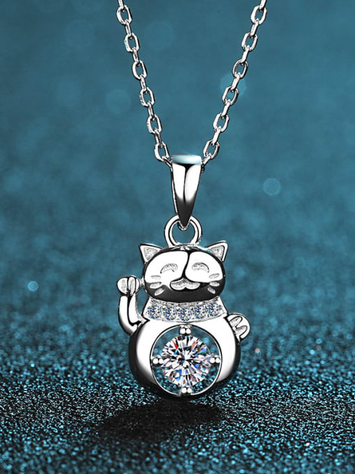 MOISS Sterling Silver Moissanite Cat Dainty Necklace 0