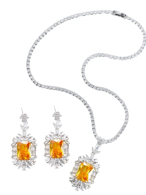L.WIN Brass Cubic Zirconia Luxury Geometric Earring and Necklace Set
