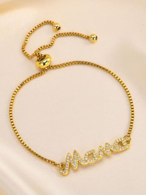 CONG Brass Cubic Zirconia Letter MAMA  Minimalist Adjustable Bracelet 1
