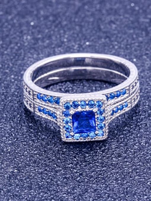 blue Sapphire 925 Sterling Silver Cubic Zirconia Geometric Dainty Band Ring