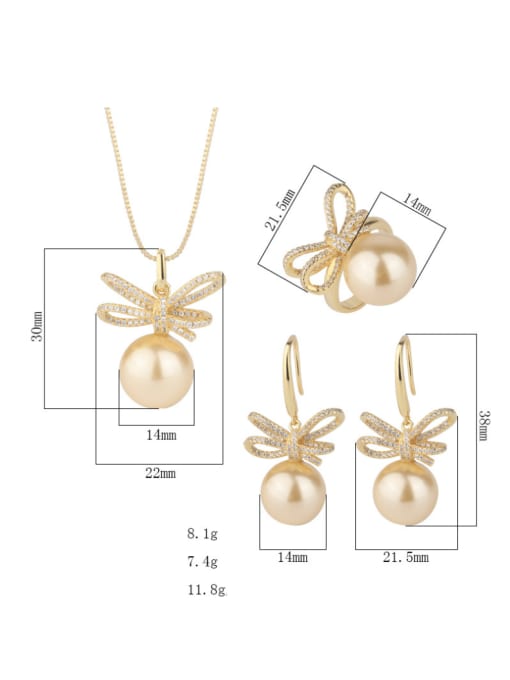 ROSS Brass Imitation Pearl Luxury Bowknot Earring Ring and Necklace Set 3