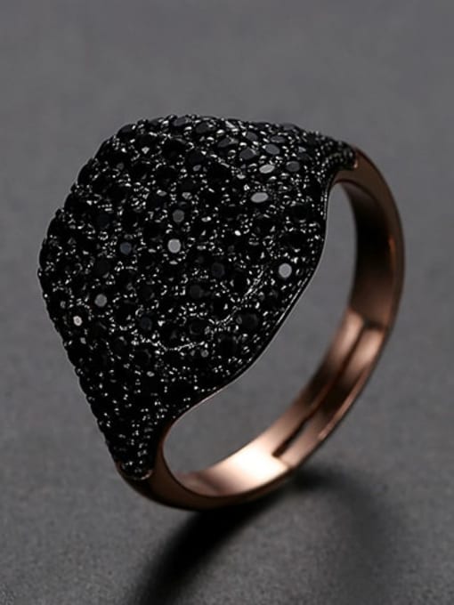 Gun black Copper Rhinestone Full Diamond Geometric Minimalist Free Size Band Ring